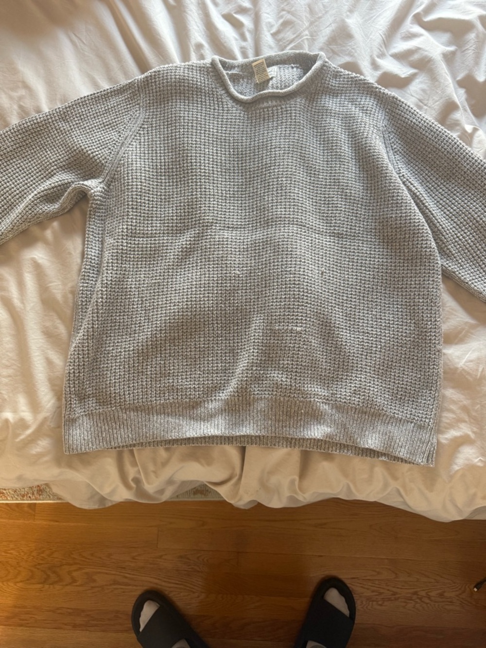 L.L. Bean Light Gray Waffle-Knit Crewneck Sweater